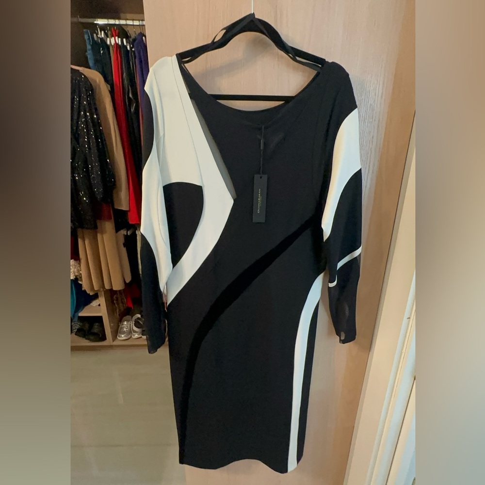 Black and white long sleeve mesh dress